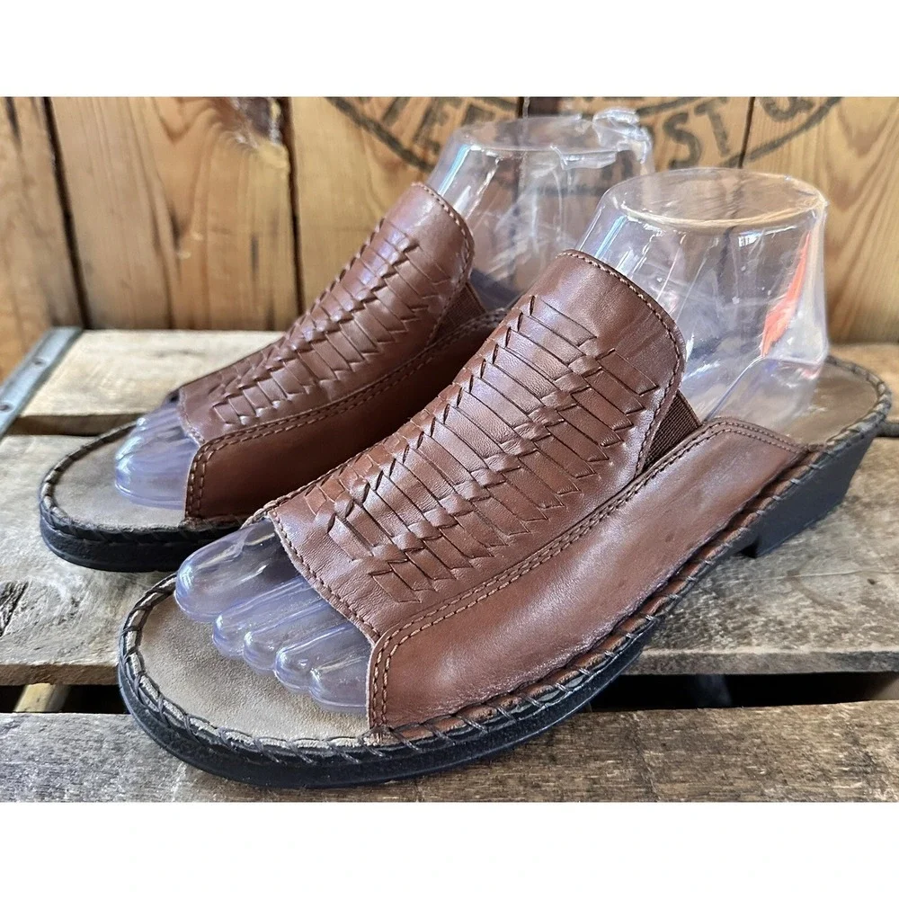 Duck Head Sandals Leather Slides‎ Brown Woven Artisanal Open Toe Women's 9 M